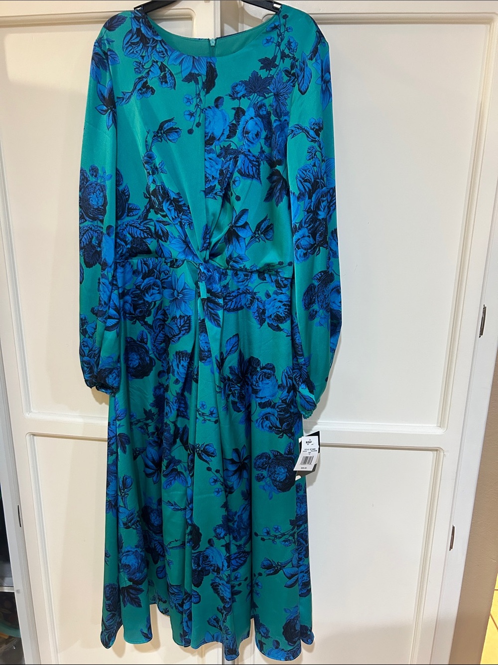 Maison Tara Teal Dress with Royal Blue Floral Print